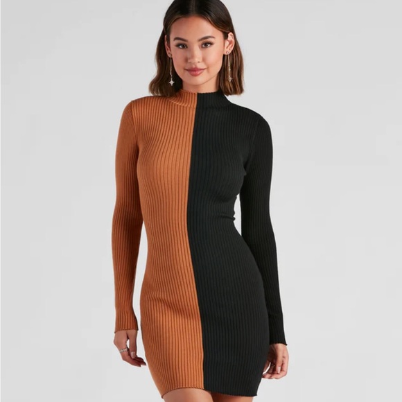Two-Tone Rib Sweater Dress - Picture 2 of 4